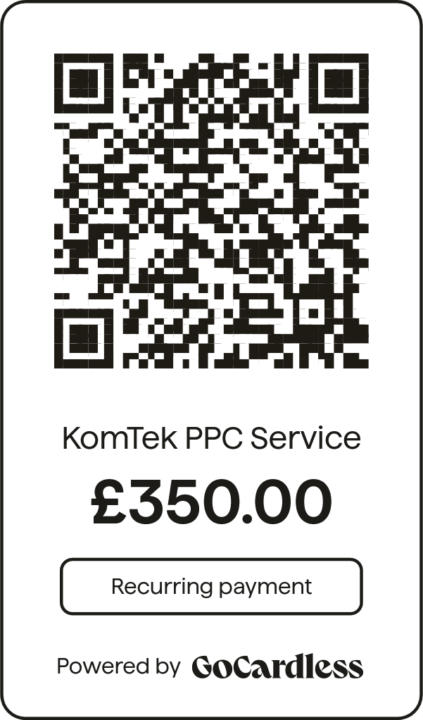 Scan to set up your KomTek PPC subscription via GoCardless